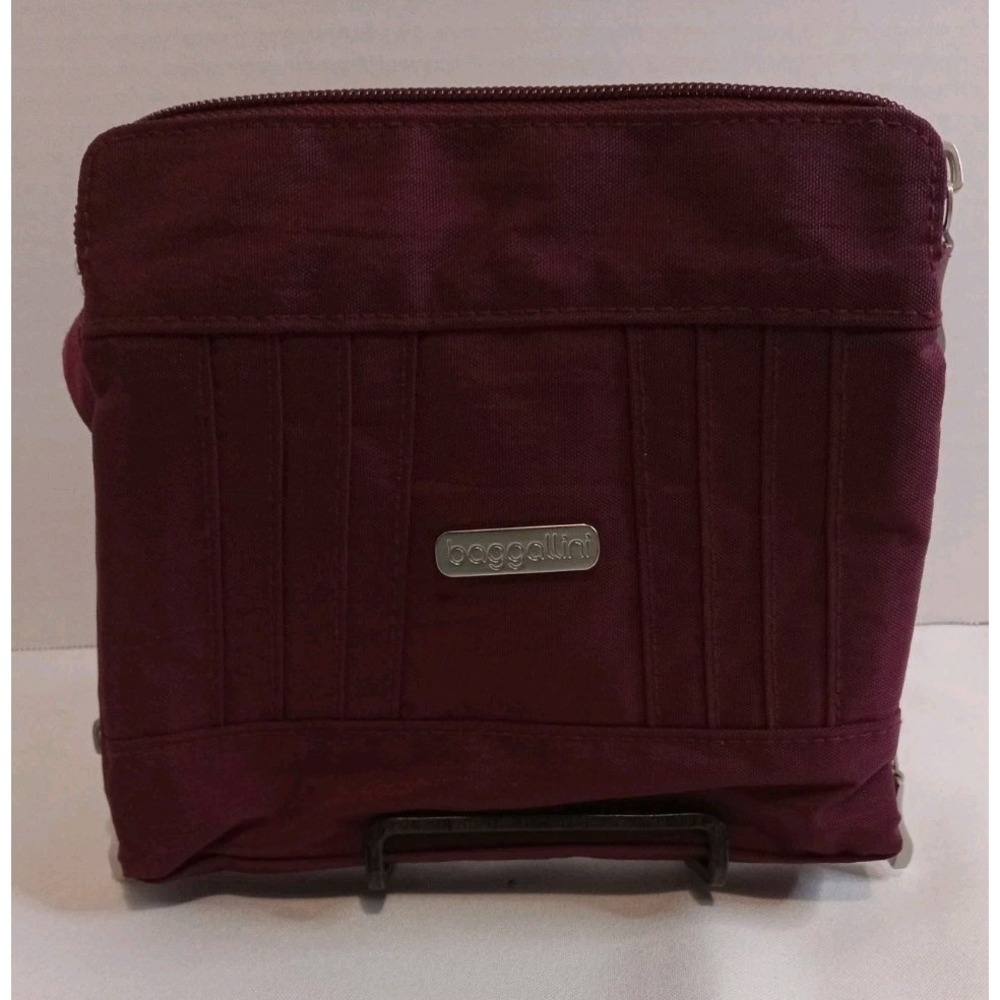 Baggallini Nylon Crossbody Bag 3 Section Organizer Burgundy Yellow Sm 6.5x7.5"